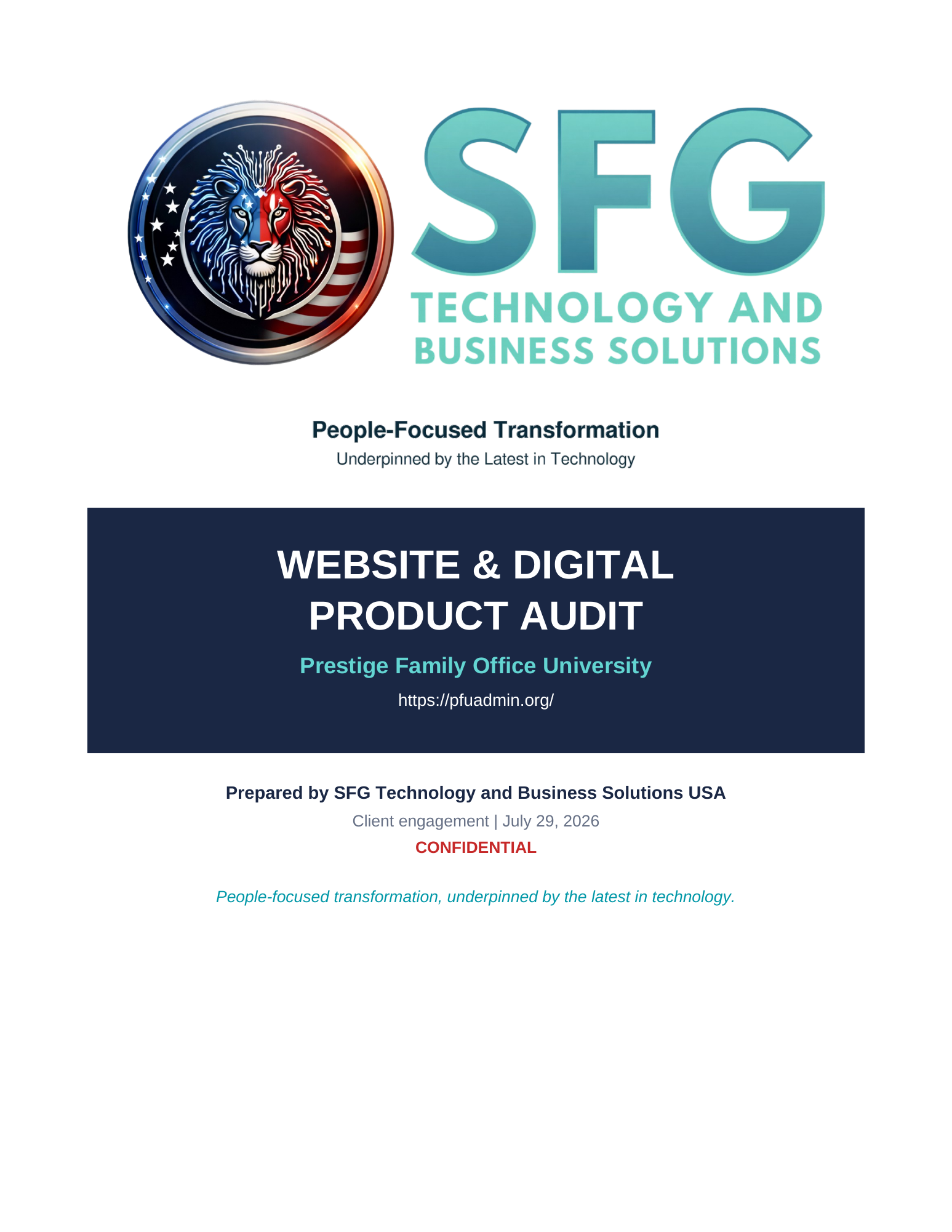 Cover of the SFG USA PFU website and digital product audit